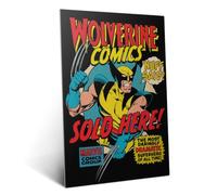 Displate Affiche métallique Marvel Wolverine Comics Sold Here Taille M | Affiche de décoration murale pour chambre à coucher. Fixation magnétique, montage sans outils.