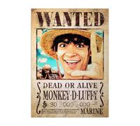 Displate Officiel One Piece Métallique Fixation Magnétique Licence Officielle Image Affiche de Haute Qualité Wanted Posters Monkey D Luffy Wanted hauteur 45 cm largeur 32 cm.