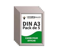 DISPLAY SALES - Lot de 5 cadres clipsables A3 argent | Profil 25 mm | Cadres pour affiches, posters et photos | Pack économique et pratique pour bureaux, commerces et restaurants