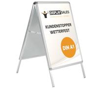 DISPLAY SALES - Stop trottoir extérieur A1 argent résistant aux intempéries | Chevalet publicitaire recto-verso pour affiches DIN A1 | Panneau stable avec profil arrondi et évacuation d’eau