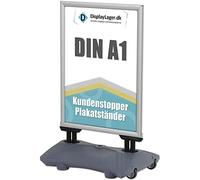 DisplayLager - A1 Porte-Affiche Argent Wind-Pro, 2x panneaux avant avec antireflet (APET), bilatéral, résistant aux intempéries, pied en robuste/chevalet trottoir aluminium panneau d’affichage