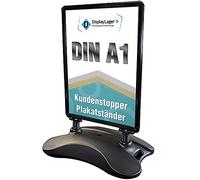 DisplayLager - A1 Porte-Affiche Noir, 2x panneaux avant avec antireflet (APET), bilatéral, résistant aux intempéries, pied en robuste/chevalet trottoir aluminium panneau d’affichage