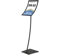 DisplayLager - Support d'information noir avec cadre incurvé et barre, fermeture magnétique, pied en métal (A3)