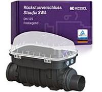 Dispositif anti-retour KESSEL Staufix SWA DN 125 73125.10 exposé, pour eaux usées exemptes de matières fécales, 2 clapets anti-retour mécaniques, fermeture d'urgence, EN 13564
