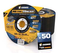 Disque a tronconner 125 metal (50 pièces) - Ø125x1x22.23mm - Disque a tronconneuse metaux Metal Racer by AMBOSS WERKZEUGE - Disque meuleuse 125 pour acier, acier inoxydable et meuleuse angulaire
