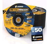 Disque a tronconner 230 metal (50 pièces) - Ø230x2x22.23mm - Disque a tronconneuse metaux Metal Racer by AMBOSS WERKZEUGE - Disque meuleuse 230 pour acier, acier inoxydable et meuleuse angulaire