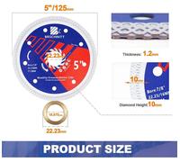 Disque de coupe diamanté - Lame de scie circulaire - 125 mm - Segment turbo - Lot de 2 - Pour carreaux de céramique, porcelaine, marbre et granit