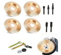 Disque de fraisage à bois de 10,2 cm - Accessoires pour meuleuse d'angle | Ø 100 mm, emmanchement 16 mm, accessoires de meuleuse d'angle DIY, 2 x plates + 2 x obliques, avec kit de limes rondes 5