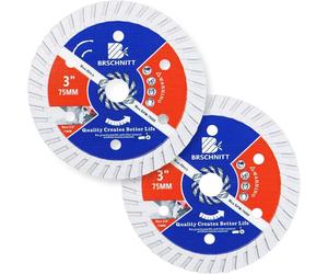 Disque de tronçonnage diamanté 75 mm, modèle Turbo, lot de 2, pour béton, granit, marbre, béton armé, meuleuse d'angle compacte, mandrin de 10 mm