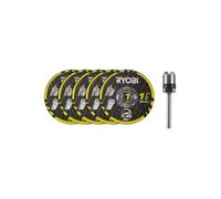 RYOBI - Lot 5 Disques à Tronçonner RYOBI - + Mandrin Twist Lock - Coupe Métal, Plastique, Placo & Béton - Fixation Rapide - RAR301-6