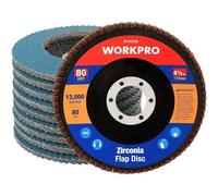 Disques Abrasifs 10 pieces WORKPRO, Disques de lames ø115 mm, Disques 80 Grain pour Meuleuses d'Angle pour Acier Inoxydable, Metal/Acier et Bois