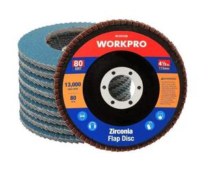 Disques Abrasifs 10 pieces WORKPRO, Disques de lames ø115 mm, Disques 80 Grain pour Meuleuses d'Angle pour Acier Inoxydable, Metal/Acier et Bois