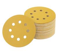 Disques abrasifs 125 mm 8-trous jaunes, lot de 50 pièces, dos à velcro grain 320, pour ponceuse excentrique, ponçage bois métal plastique