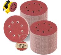 Disques Abrasifs 125mm - Lot de 100 Disques de Ponçage Auto- (P120) pour Ponceuse Orbitale/Excentrique, Papier à Poncer pour Bois, Métal, Peinture, Ponceuse