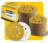 Disques abrasifs de 125 mm, 8 trous, grain 100, avec velours, lot de 100, pour ponceuses excentriques, adaptés au bois, au métal et à l'automobile