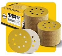 Disques abrasifs de 125 mm, 8 trous, grain 120, avec velours, lot de 100, pour ponceuses excentriques, adaptés au bois, au métal et à l'automobile