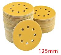 Disques abrasifs de 125 mm - Papier abrasif grain P180 - 8 trous - Ø 12,5 cm - Oxyde d'aluminium - Pour automobile, bois, métal - 50 pièces, couleur jaune