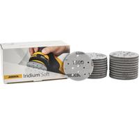 Disques abrasifs Mirka Iridium Soft, diamètre 77 mm, grain P1500, système de fixation Velcro Multifit, paquet de 20 pièces