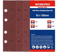 Disques de Poncage 100 Pieces WORKPRO, Disques Abrasifs Rectangulaire (185 * 93mm) avec 8 Trous, Grain 40, 60, 80, 120 pour Polissage, Derouillage, Finition