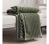 DISSA - Couverture Polaire en Flanelle Douce, Moelleuse, Chaude, Confortable avec Franges et Pompons, Parfaite pour canapé, Sofa, lit Simple, 152,4 x 203,2 cm, Vert Olive