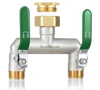 Distributeur 2 voies,Vanne à 2 voies d'eau pour robinet avec filetage de 1Pouce,Poignée allongée Facilité d'utilisation,laiton très résistant robuste et durable,avec 3/4Pouce adaptateur,Poignée verte