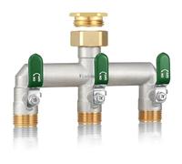 Distributeur 3 voies,Vanne à 3 voies d'eau pour robinet avec filetage de 1Pouce,Poignée allongée Facilité d'utilisation,laiton très résistant robuste et durable,avec 3/4Pouce adaptateur,Poignée verte