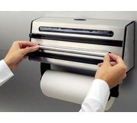 Distributeur à 3 voies pour papier d'aluminium et papier essuie-tout, en acier inoxydable, argent/noir