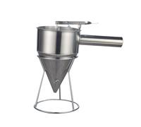 Distributeur à Entonnoir en Acier Inoxydable avec Support pour Crêpes | Piston avec Ressort, Poignée Pratique, Dosage Précis de Pâte, Surface Mate, Nettoyage Facile, Rangement Ordonné Cuisine