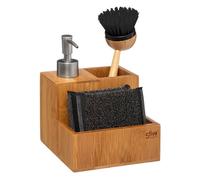 JJA Distributeur liquide vaisselle – Set de vaisselle élégant bambou – 13,5×12×20 cm – 4 pièces