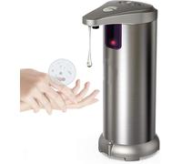Distributeur automatique de savon, distributeur automatique de savon moussant de 250 ml, flacon distributeur de désinfectant en acier inoxydable avec capteur de mouvement infrarouge et socle étanche p