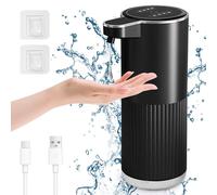 Distributeur automatique de savon liquide, 400 ml, distributeur électrique à capteur, indicateur de batterie, débit réglable sur 4 niveaux, fixation murale pour cuisine et salle de bains, noir