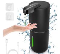 Distributeur automatique de savon liquide, voyant de fonctionnement, distributeur électrique de savon de 400 ml avec capteur, 4 niveaux de dosage, distributeur mural automatique pour salle de bains et