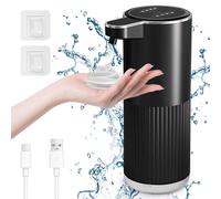 Distributeur automatique de savon moussant, distributeur électrique de 400 ml avec capteur, indicateur de batterie, débit réglable sur 4 niveaux, fixation murale pour cuisine et salle de bains, noir