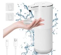 Distributeur automatique de savon moussant, distributeur électrique de 400 ml avec capteur, indicateur de batterie, débit réglable sur 4 niveaux, fixation murale pour cuisine et salle de bains, blanc