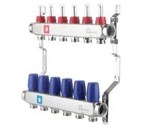Distributeur avec débitmètre, pour 6 circuits de chauffage, espacement de 50 mm