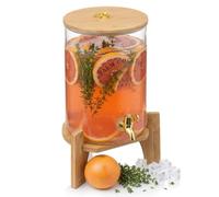 Distributeur Boisson avec Robinet et Support en Bois 8 L - Jarre à Cocktail | Fontaine à Eau, Bol à Punch, Bonbonne en verre, Bocal, Large ouverture