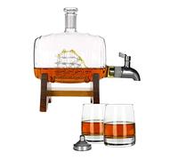 Distributeur d'alcool, carafe à whisky, carafe à whisky de style tonneau de vin, avec deux verres à whisky, support et robinet-1000ML