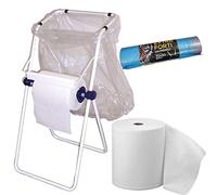 Distributeur de Bobine Papier sur Pied avec Porte-Sac, Rouleau et Sacs offerts, Structure Acier Peint Blanc 45x46x95 cm avec kit Montage Complet