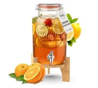 Distributeur de boisson avec robinet 5 L - Bocal en verre Mason avec robinet - Fontaine à boisson, jarre cocktail & fontaine punch pour jus, thé glacé, cocktails (mit Holzständer)