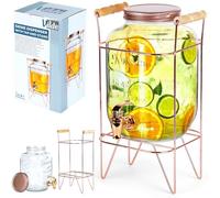 Distributeur de boisson en verre avec robinet et support doré 3,8 l