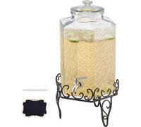Distributeur de boissons 1x10L - Distributeur de jus avec support métallique - Pour les fêtes et les bars - En verre