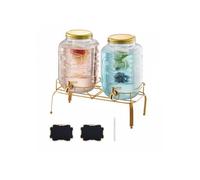 Distributeur de Boissons Capacité de 8 L 2PCs, Fontaine à Eau en Verre, Distribution d’Eau Jus Limonade Thé Glacé, avec Support en