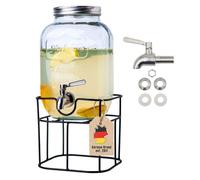 Distributeur de boissons en verre 4 L avec robinet et support 17 x 41 5 cm - fontaine à eau jus limonade thé glacé et punch