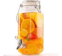 Distributeur de boissons en verre avec robinet - 2,5 L - Mason Jar Distributeur d'eau avec robinet pour jus, eau, cocktails, lait & thé glacé - Distributeur de boissons rétro pour les fêtes, les pique