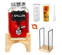 Distributeur de boissons en verre avec support, distributeur de boissons de 3,8 l pour fêtes avec porte-gobelet, comprend un infuseur à glace et à fruits, un robinet en acier inoxydable 18/8