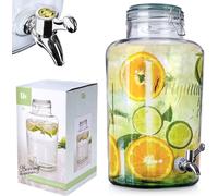 Distributeur de boissons en verre, bouteille avec robinet, verres, gobelets, capacité 8 litres