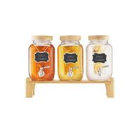 VEVOR Distributeur de Boissons Capacité de 3,8 L 3PCs, Fontaine à Eau en Verre, Distribution d’Eau Jus Limonade Thé Glacé, avec Support en Bois, Robinet et Infuseur, pour Restaurant Café Hôtel Fête
