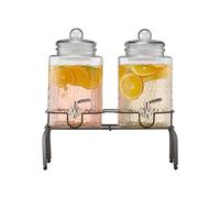 VEVOR Distributeur de boissons (2 x 5,5 L) pour les fêtes Distributeur de jus (en verre) avec robinet anti-gouttes & support métallique Distributeur d'eau pour les restaurants Fêtes, limonade Boissons