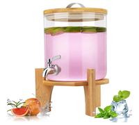 Distributeur de boissons en verre de 5 litres, avec robinet et support en bambou, pour boissons chaudes et froides
