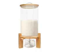 Distributeur de Céréales 7.5L en Verre et Acier Inoxydable, Rangement Hermétique avec Valve et Bouchon en Bambou, pour Riz, Grains